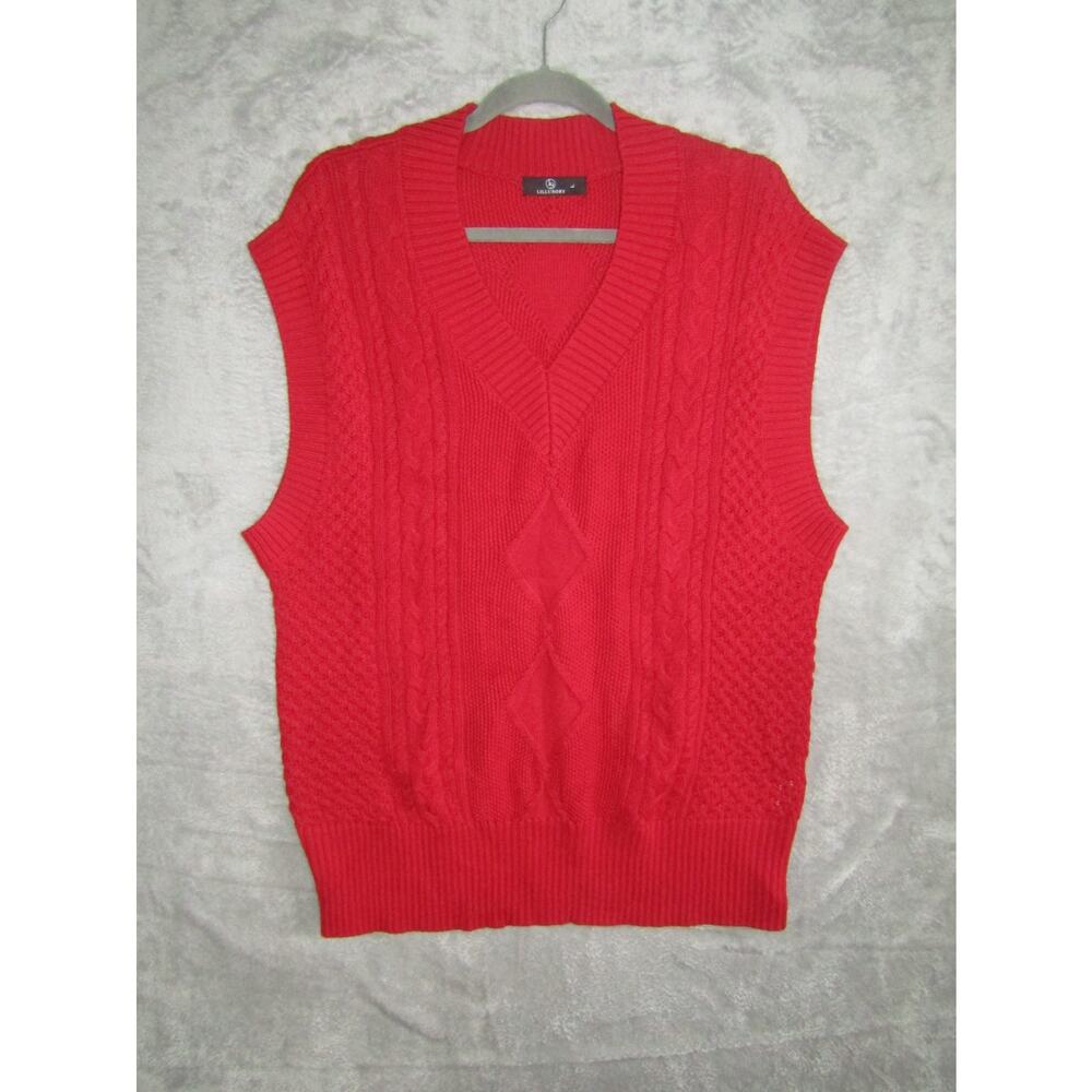 Lillusory Red Cable Knit Sweater‎ Vest Women's Size L Chunky Pullover Y2K Retro